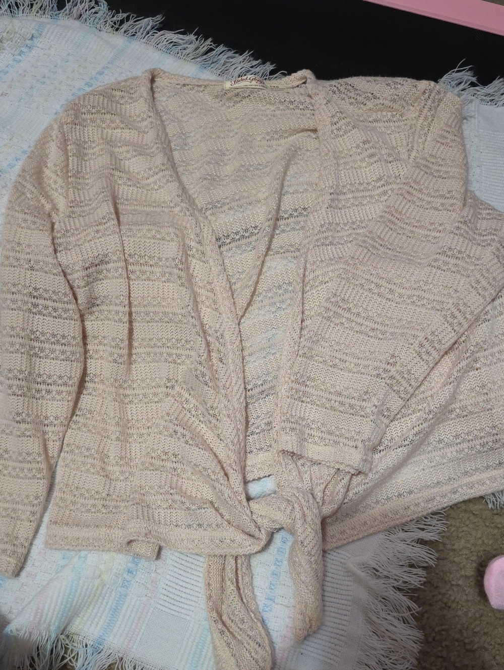 Faded Glory Beige Knit Tie-Front Cardigan Size S